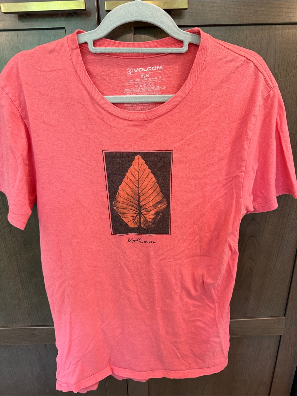 Volcom Coral Pink Leaf Graphic Tee